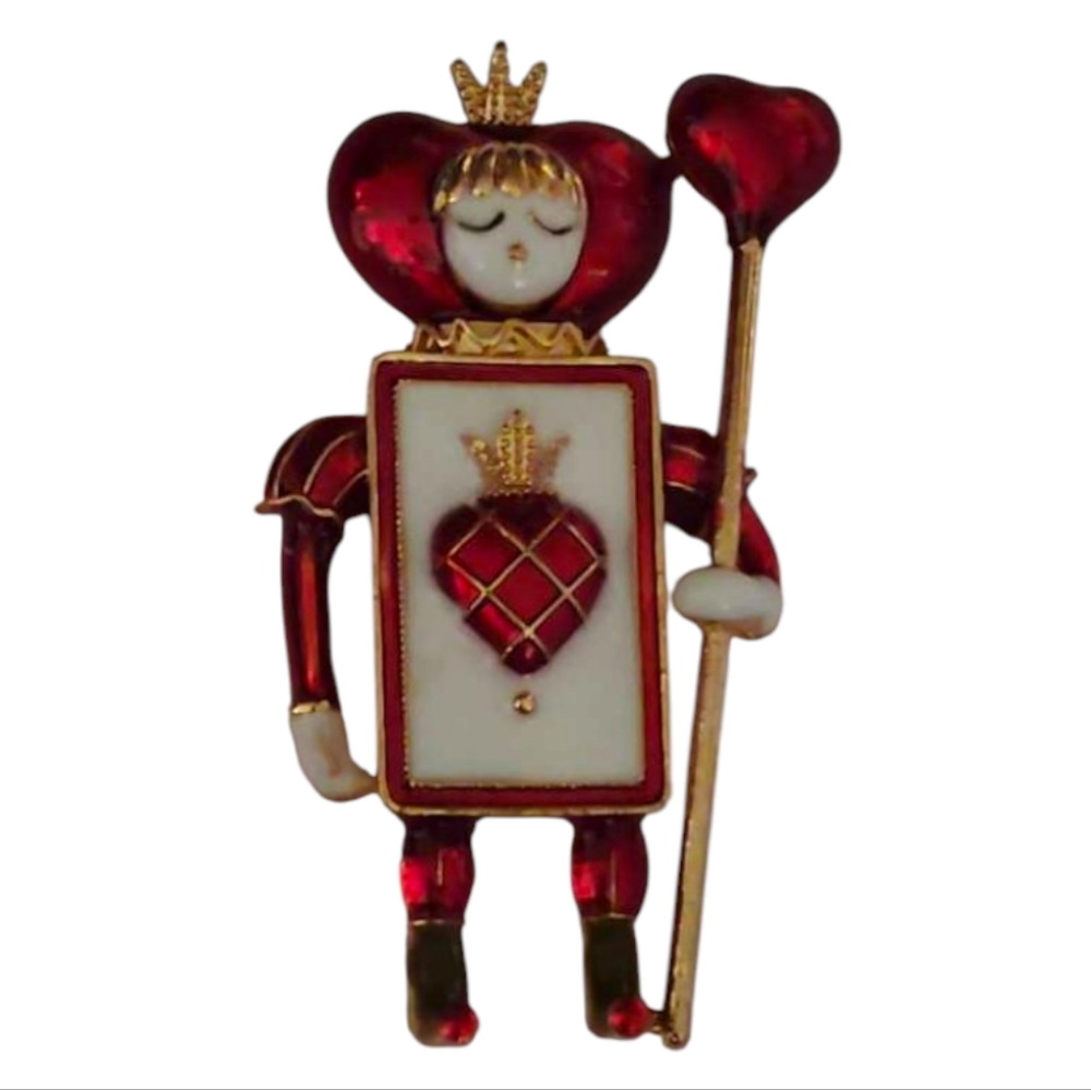 Alice In Wonderland Brooch Red & White Guard For The Red Queen Of Hearts